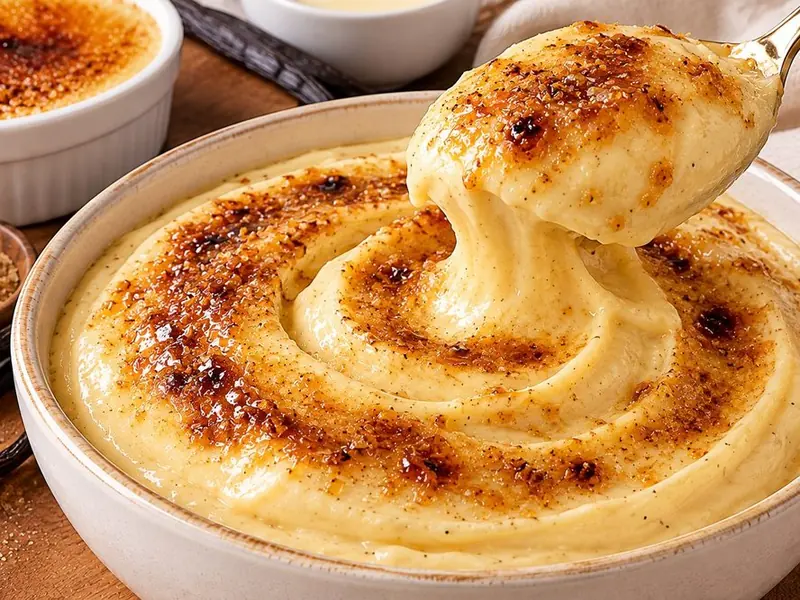 Recheio de Creme Brûlée pronto, em uma tigela