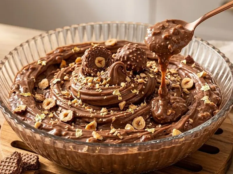Recheio de Ferrero Rocher pronto, em uma tigela